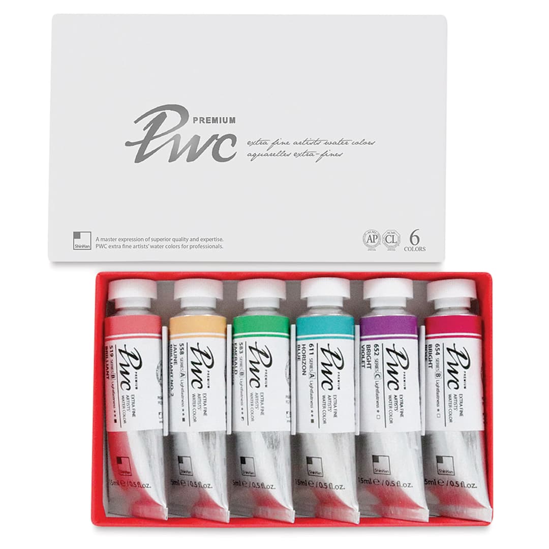 Open in modal - PWC Extra Fine Professional Watercolor - Tint B, Set of 6, Assorted Colors,15 ml, Tubes