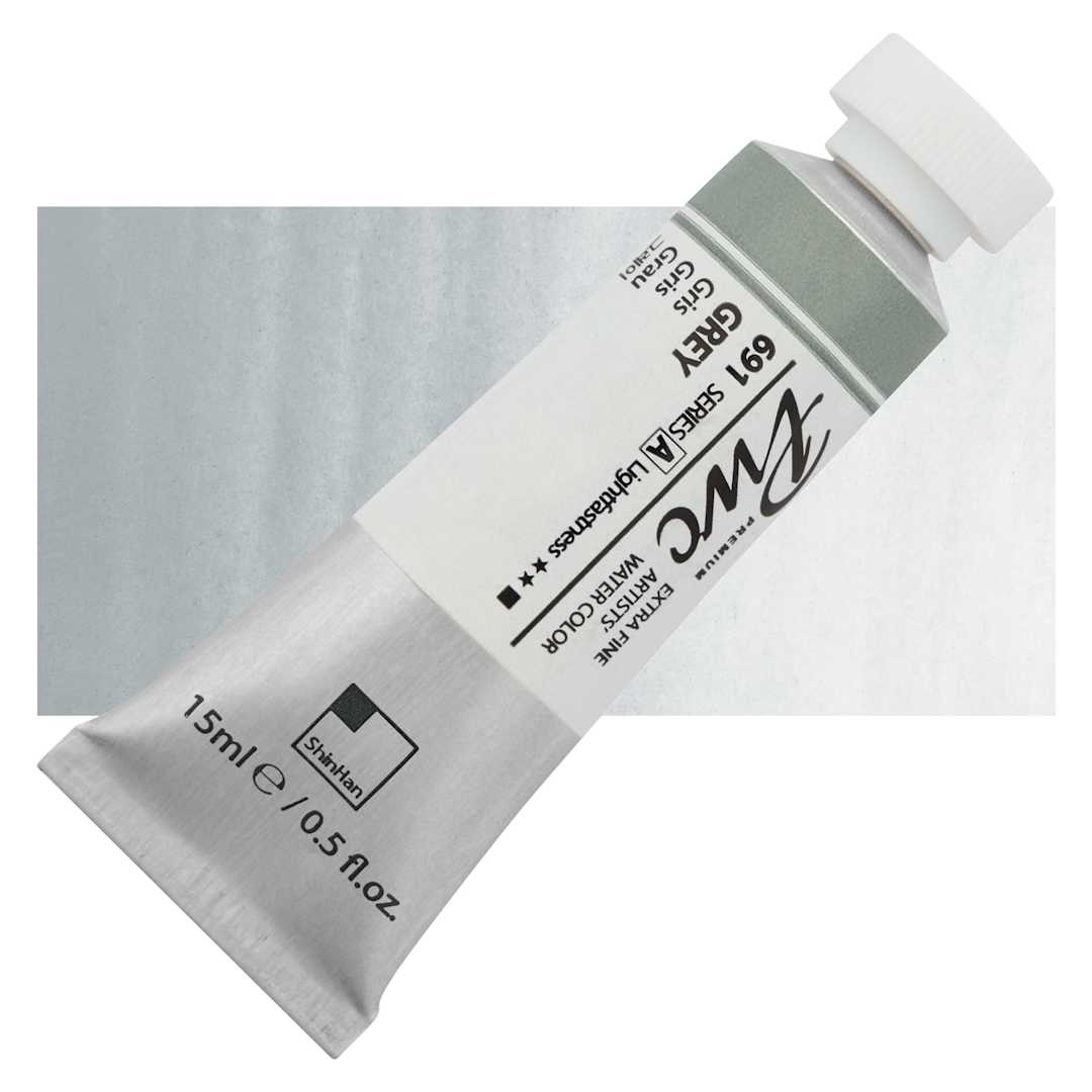 Open in modal - PWC Extra Fine Professional Watercolor - Grey, 15 ml, Tube and swatch