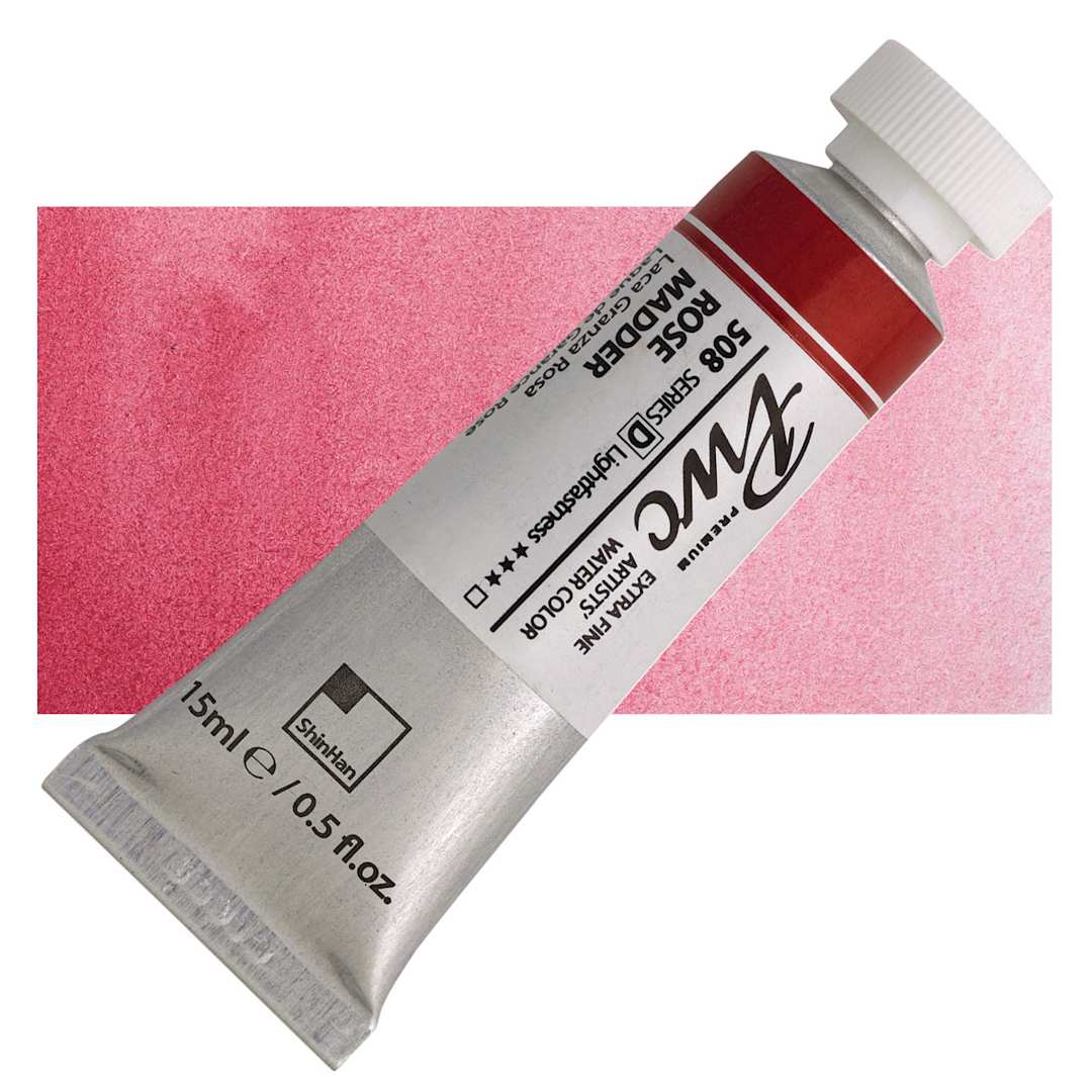 Open in modal - PWC Extra Fine Professional Watercolor - Rose Madder, 15 ml, Tube and swatch