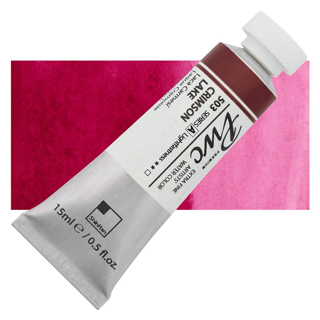 Open in modal - PWC Extra Fine Professional Watercolor - Crimson Lake, 15 ml, Tube and swatch