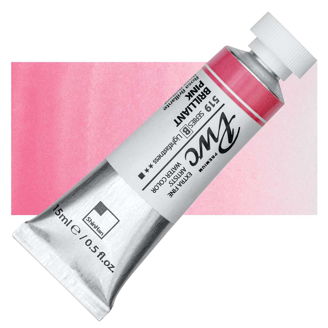 Open in modal - PWC Extra Fine Professional Watercolor - Brilliant Pink, 15 ml, Tube and swatch