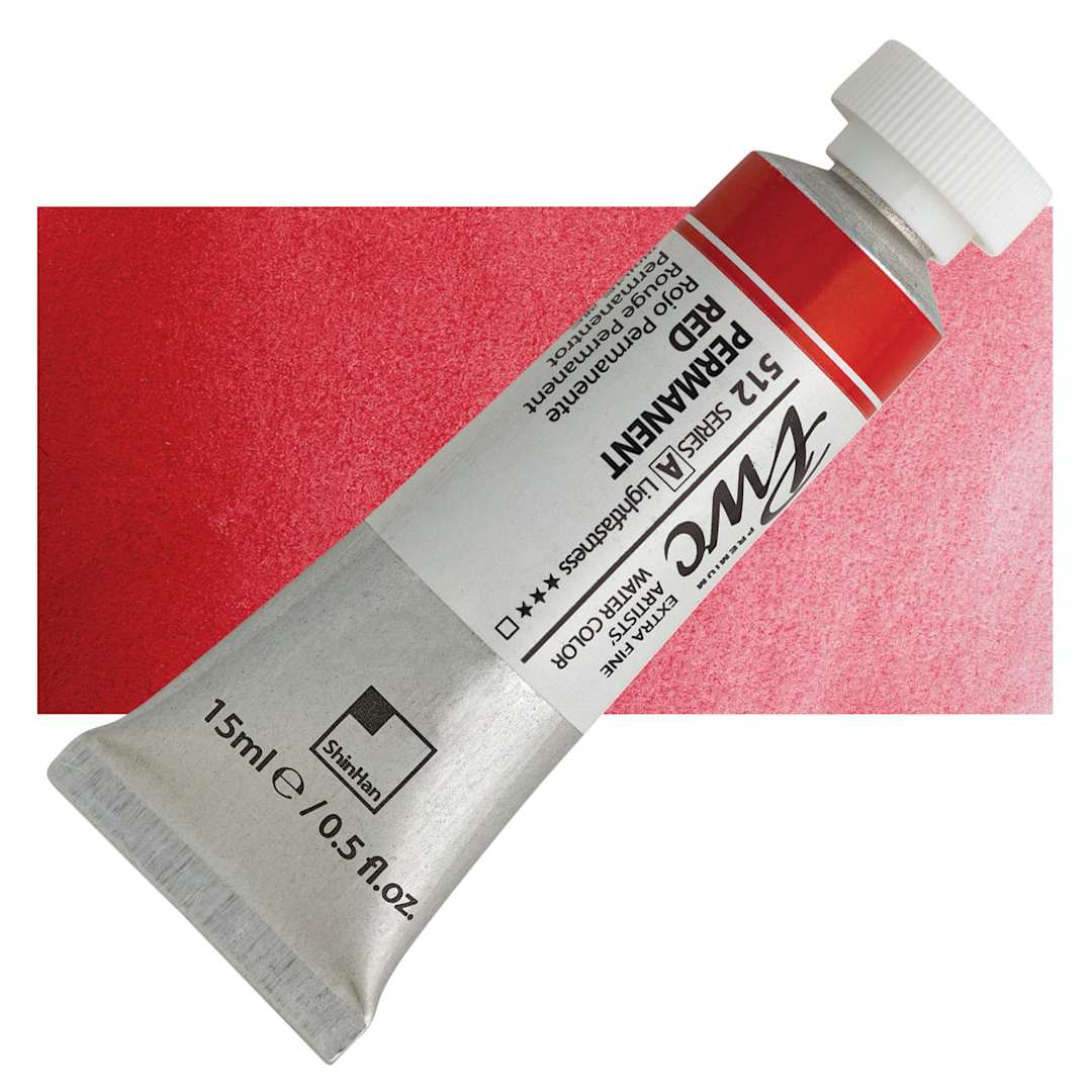 Open in modal - PWC Extra Fine Professional Watercolor - Permanent Red, 15 ml, Tube and swatch