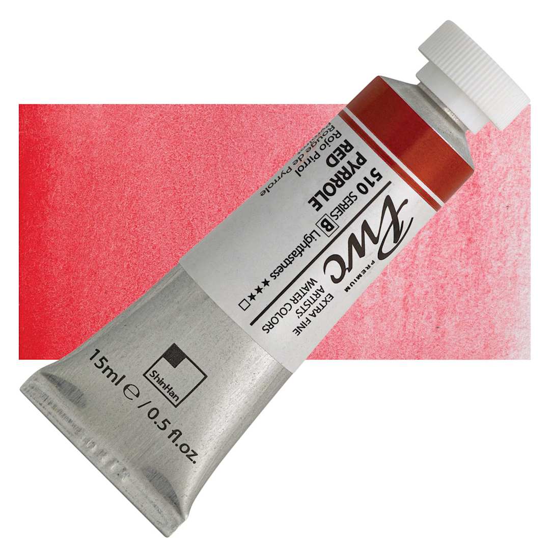 Open in modal - PWC Extra Fine Professional Watercolor - Pyrrole Red, 15 ml, Tube and swatch