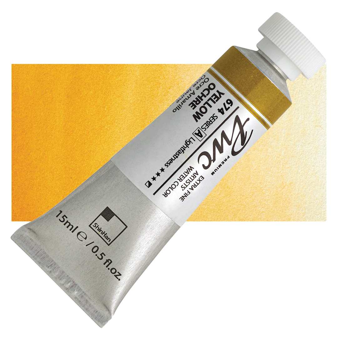Open in modal - PWC Extra Fine Professional Watercolor - Yellow Ochre, 15 ml, Tube and swatch