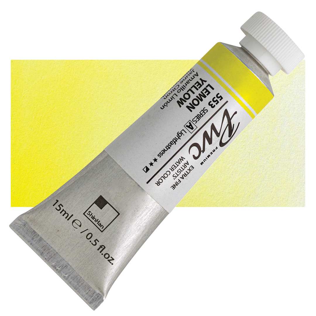Open in modal - PWC Extra Fine Professional Watercolor - Lemon Yellow, 15 ml, Tube and swatch