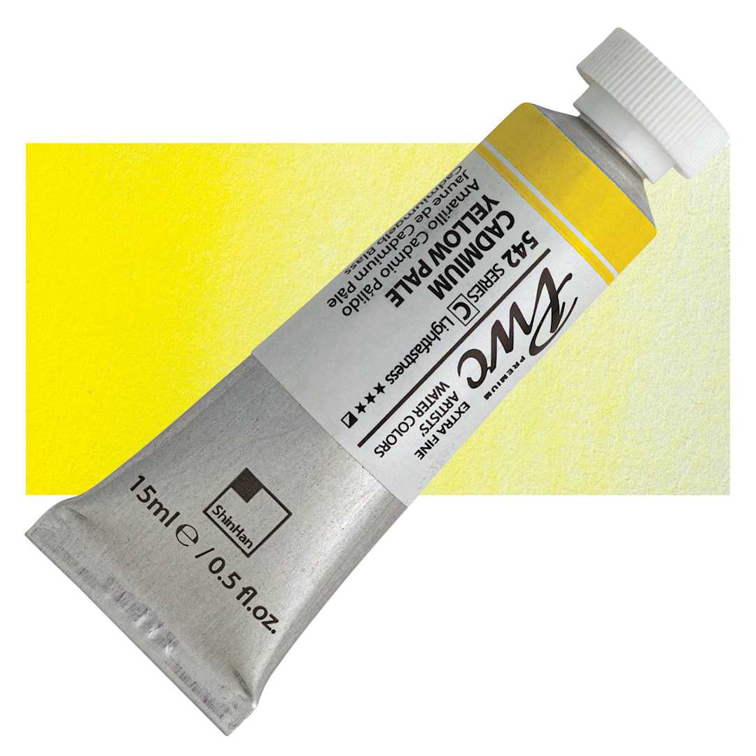 Open in modal - PWC Extra Fine Professional Watercolor - Cadmium Yellow Pale, 15 ml, Tube and swatch