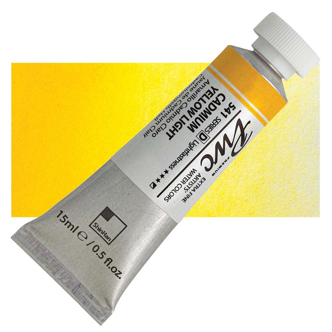 Open in modal - PWC Extra Fine Professional Watercolor - Cadmium Yellow Light, 15 ml, Tube and swatch