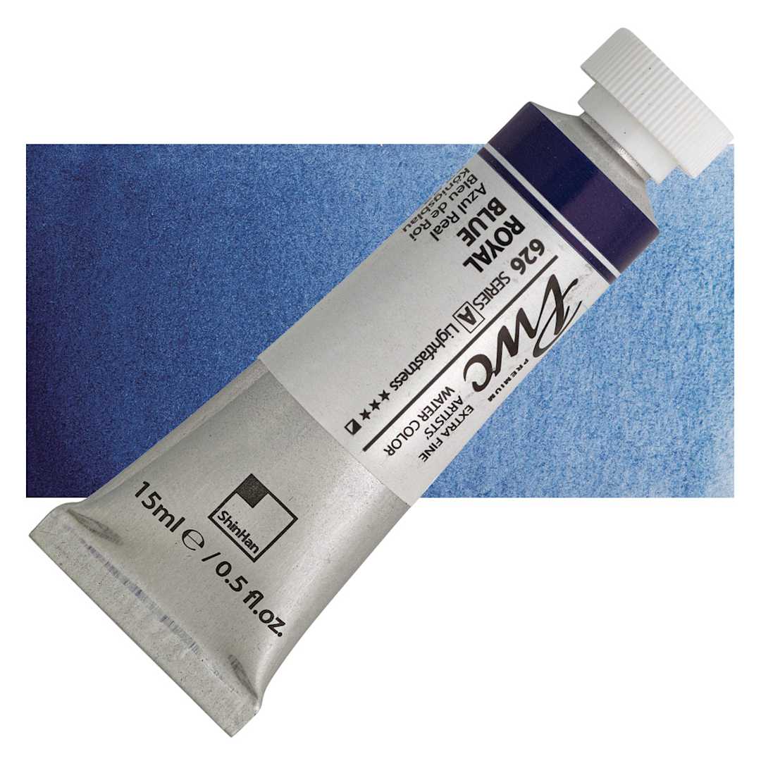 Open in modal - PWC Extra Fine Professional Watercolor - Royal Blue, 15 ml, Tube and swatch