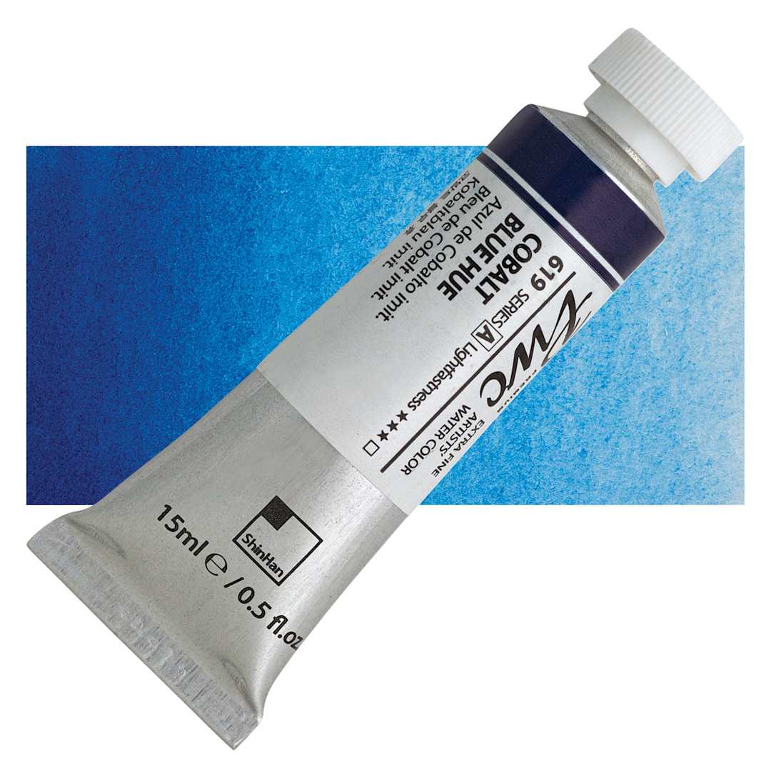 Open in modal - PWC Extra Fine Professional Watercolor - Cobalt Blue Hue, 15 ml, Tube and swatch