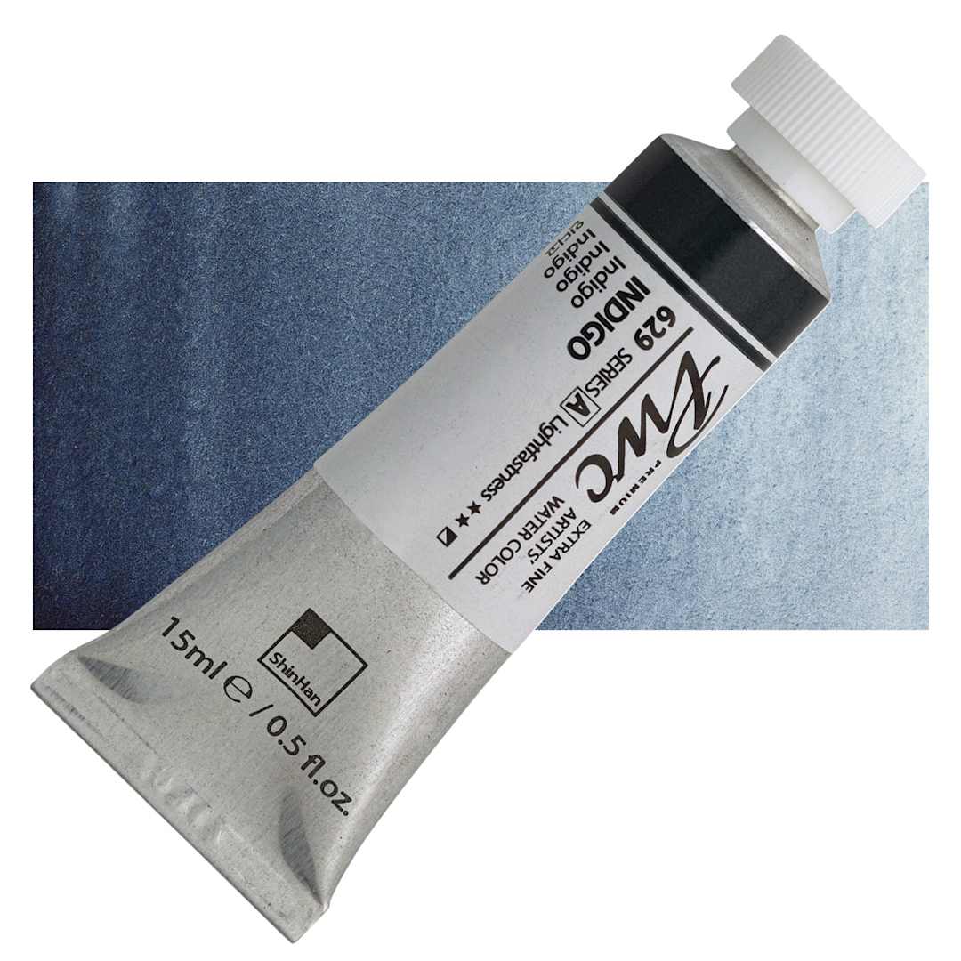 Open in modal - PWC Extra Fine Professional Watercolor - Indigo, 15 ml, Tube and swatch