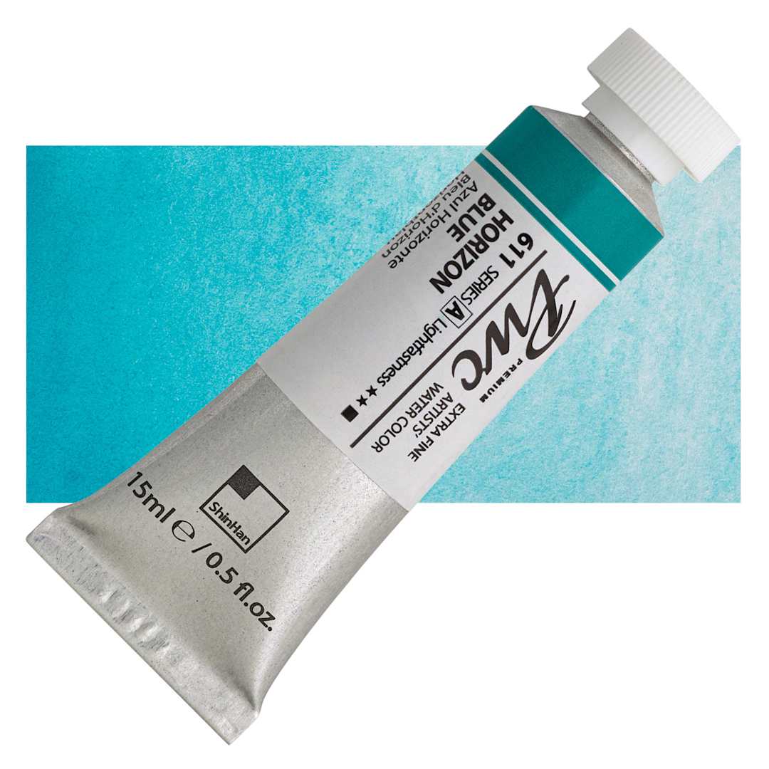 Open in modal - PWC Extra Fine Professional Watercolor - Horizon Blue, 15 ml, Tube and swatch