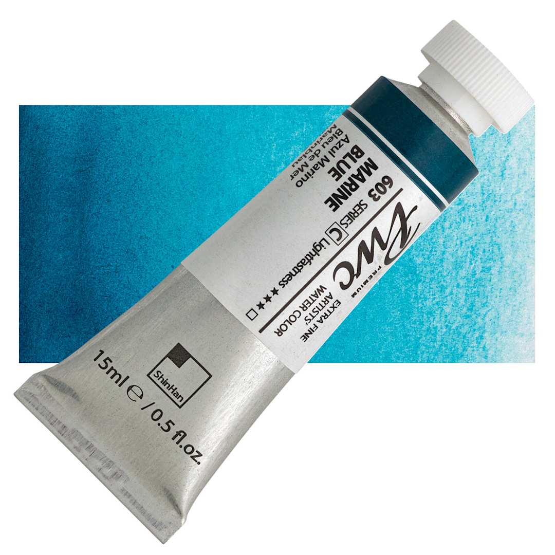 Open in modal - PWC Extra Fine Professional Watercolor - Marine Blue, 15 ml, Tube and swatch