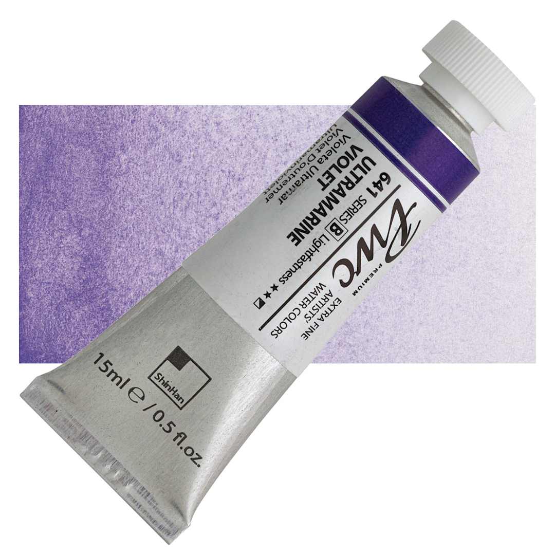Open in modal - PWC Extra Fine Professional Watercolor - Ultramarine Violet, 15 ml, Tube and swatch