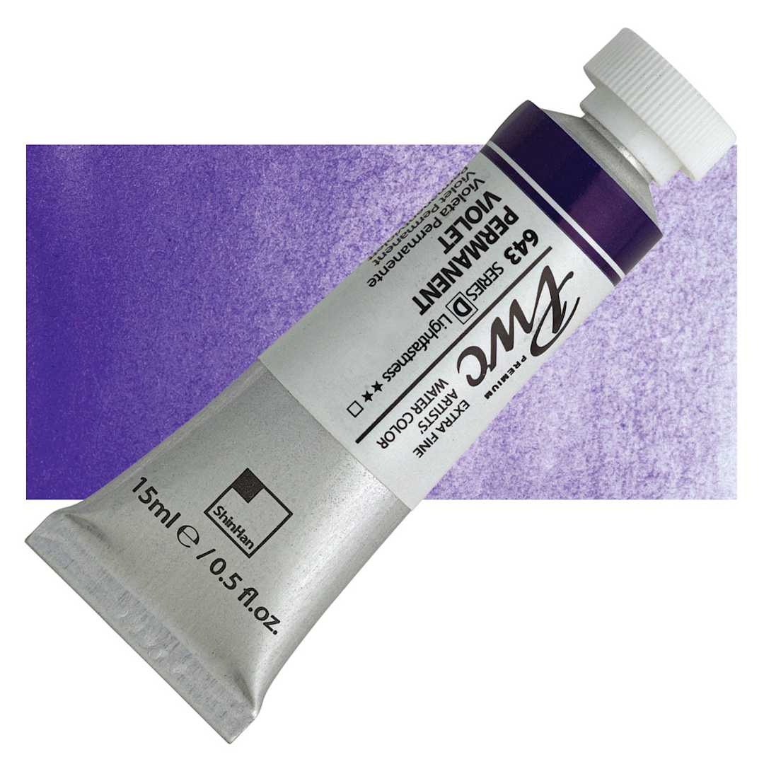 Open in modal - PWC Extra Fine Professional Watercolor - Permanent Violet, 15 ml, Tube and swatch