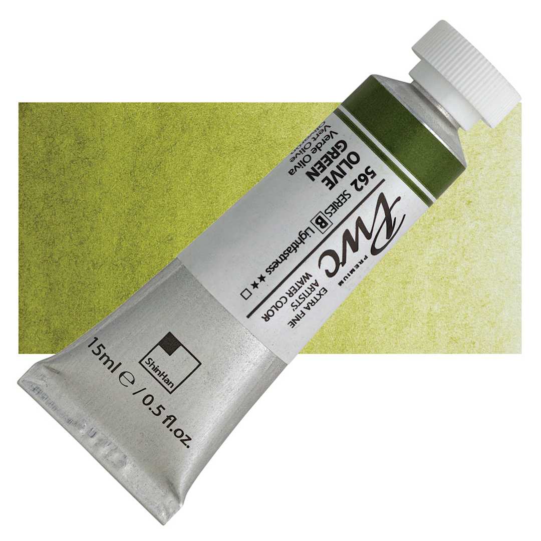 Open in modal - PWC Extra Fine Professional Watercolor - Olive Green, 15 ml, Tube and swatch