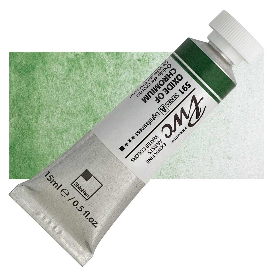 Open in modal - PWC Extra Fine Professional Watercolor - Oxide of Chromium, 15 ml, Swatch with Tube