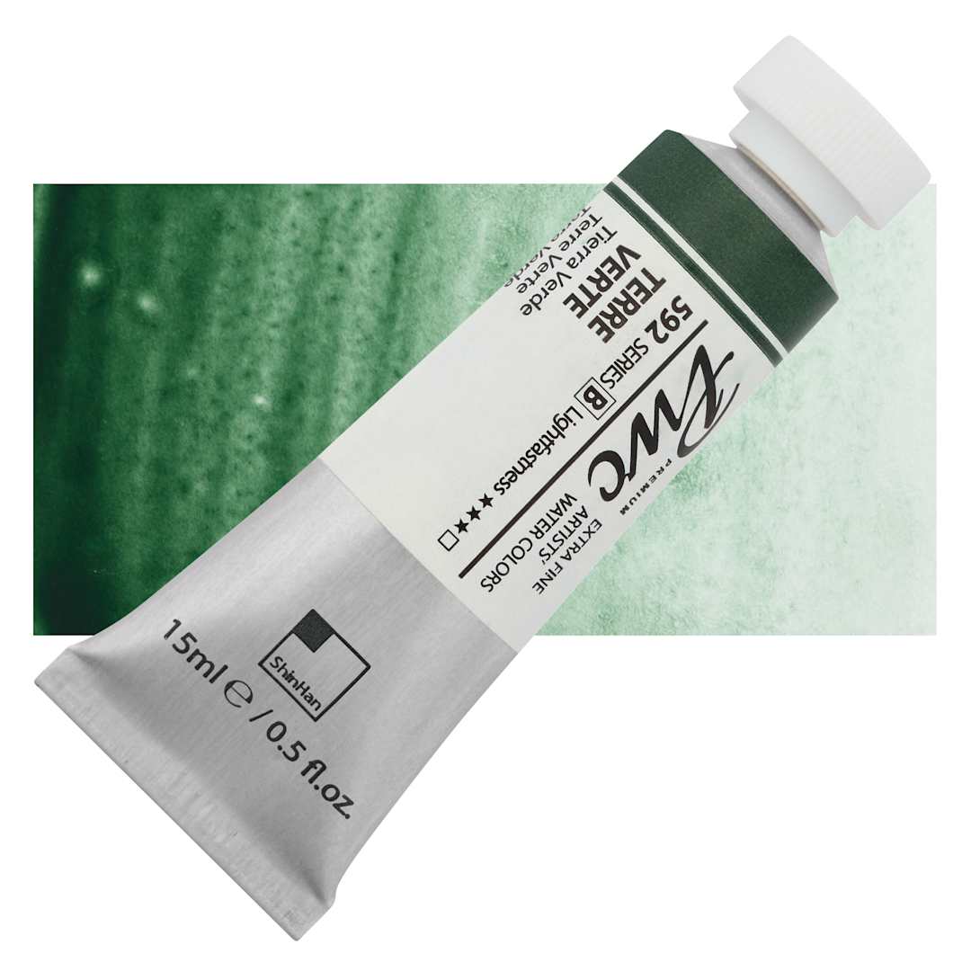 Open in modal - PWC Extra Fine Professional Watercolor - Terre Verte, 15 ml, Tube and swatch