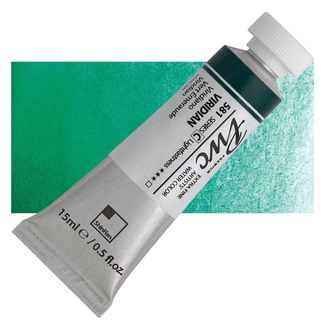 Open in modal - PWC Extra Fine Professional Watercolor - Viridian, 15 ml, Tube and swatch
