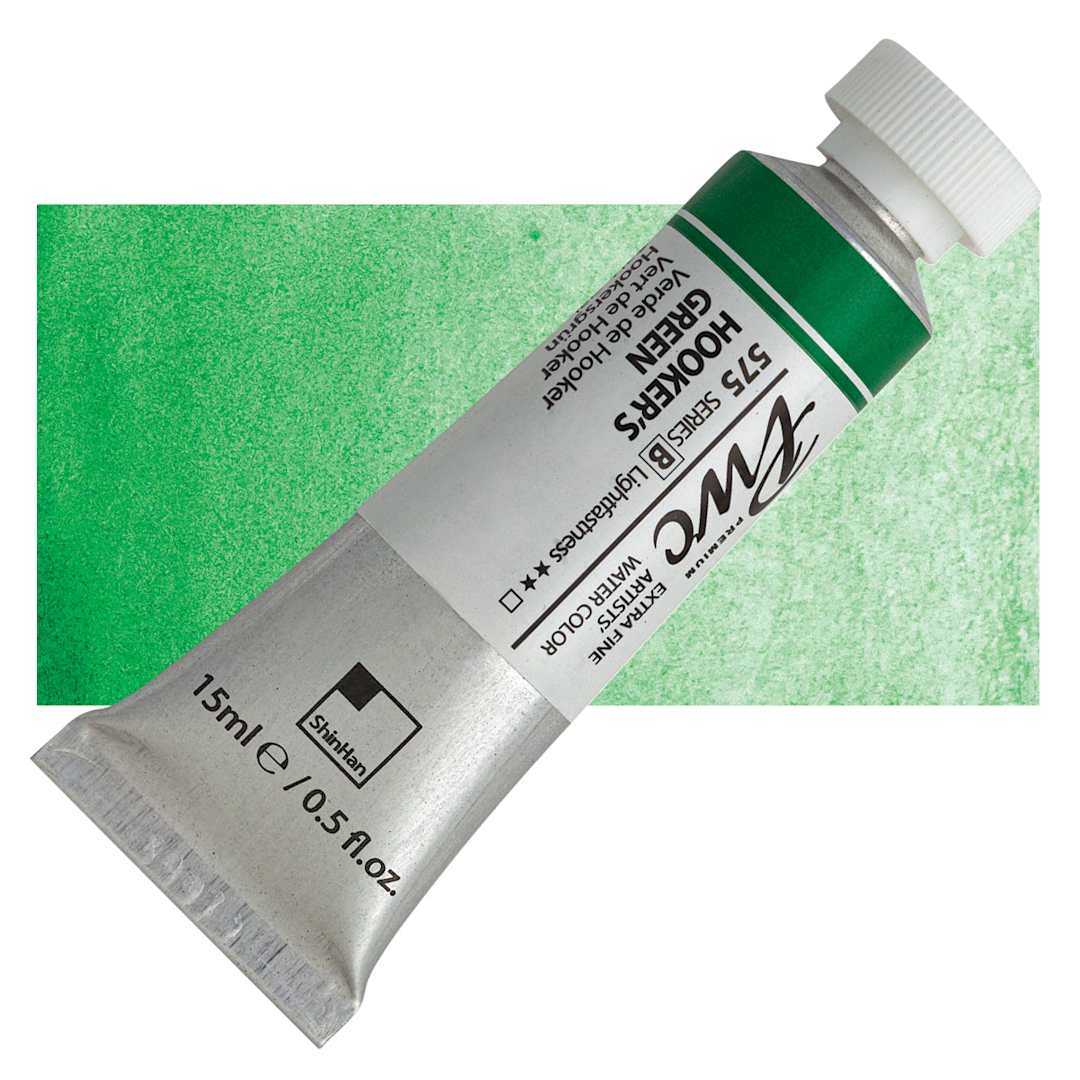 Open in modal - PWC Extra Fine Professional Watercolor - Hooker's Green, 15 ml, Tube and swatch