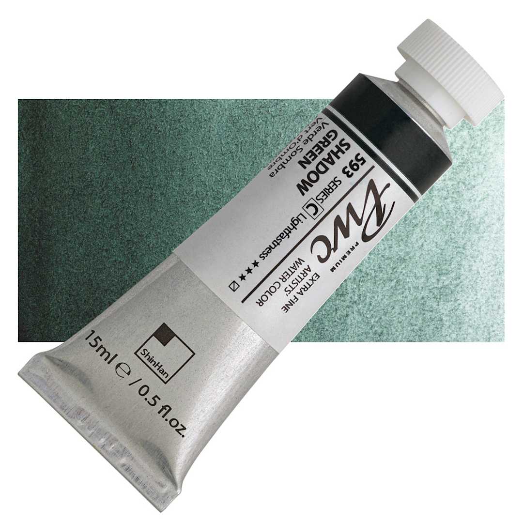 Open in modal - PWC Extra Fine Professional Watercolor - Shadow Green, 15 ml, Tube and swatch