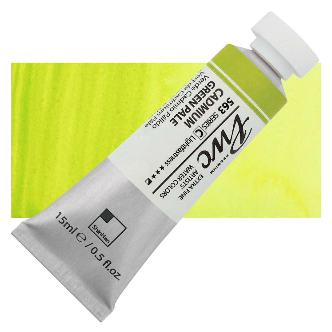 Open in modal - PWC Extra Fine Professional Watercolor - Cadmium Green Pale, 15 ml, Tube and swatch