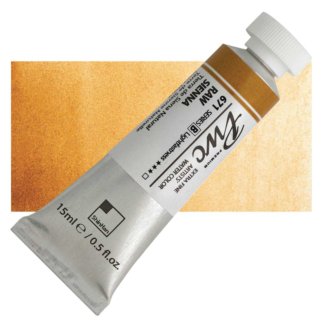 Open in modal - PWC Extra Fine Professional Watercolor - Raw Sienna, 15 ml, Tube and swatch