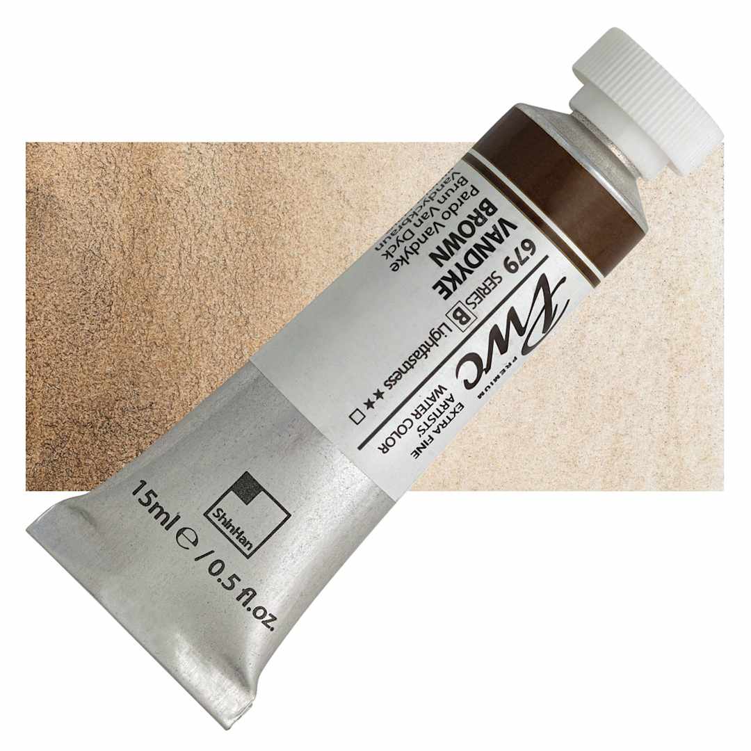 Open in modal - PWC Extra Fine Professional Watercolor - Vandyke Brown, 15 ml, Tube and swatch
