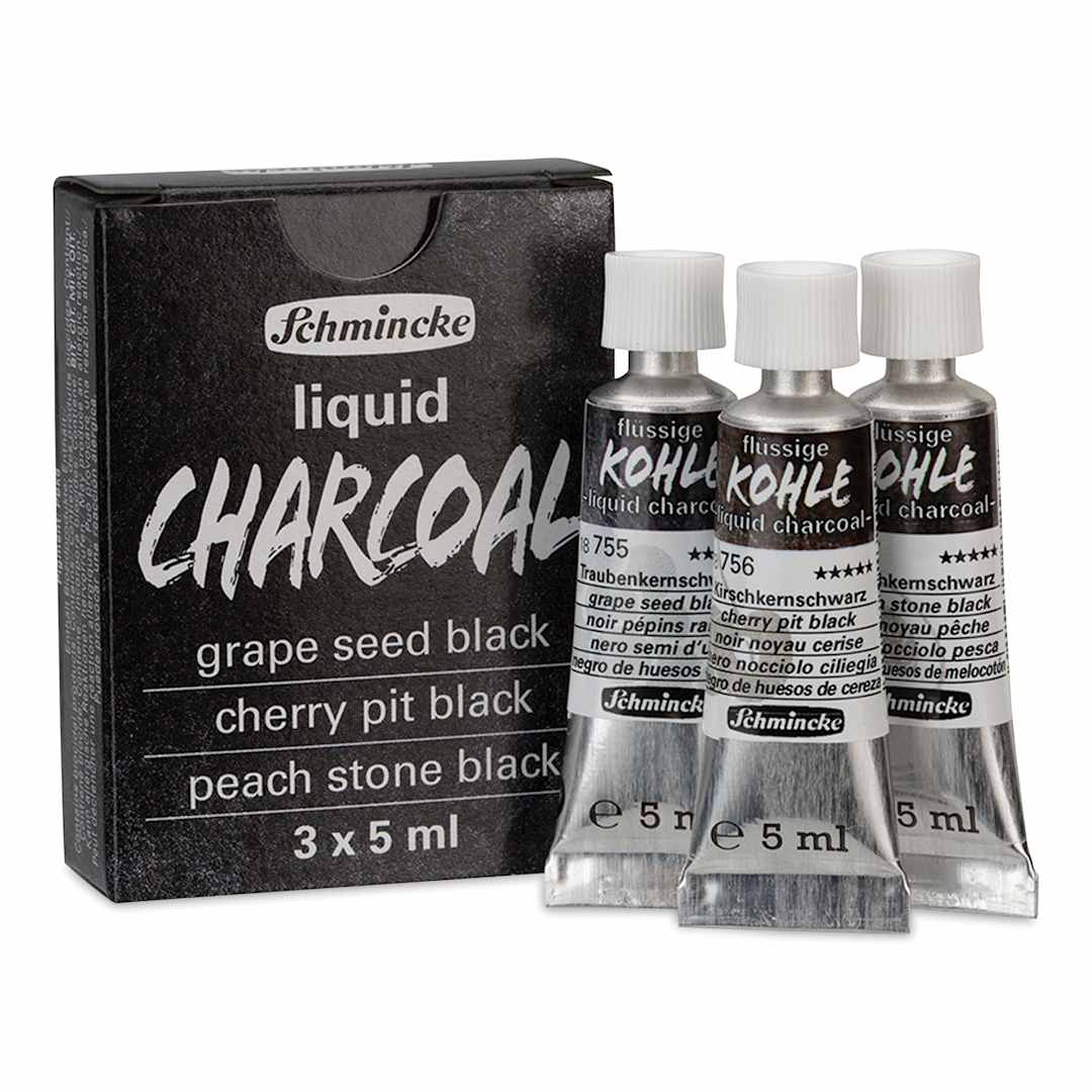 Open in modal - Schmincke Liquid Charcoal - Set of 3, 5 ml tubes with packaging
