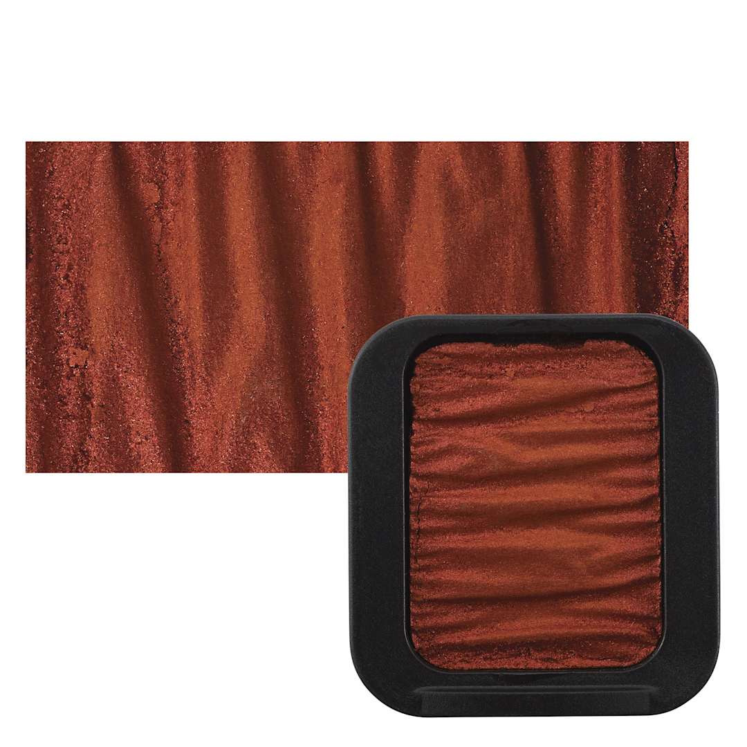 Open in modal - Finetec Premium Watercolor Pan - Brilliant Rust (Pearlescent) pan and swatch