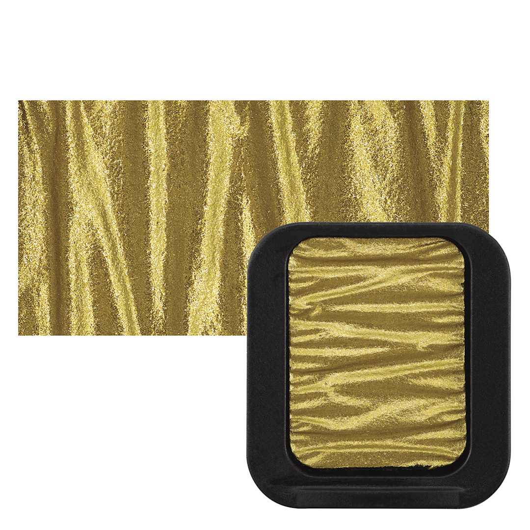 Open in modal - Finetec Premium Watercolor Pan - High Reflection Gold (Metallic) pan and swatch