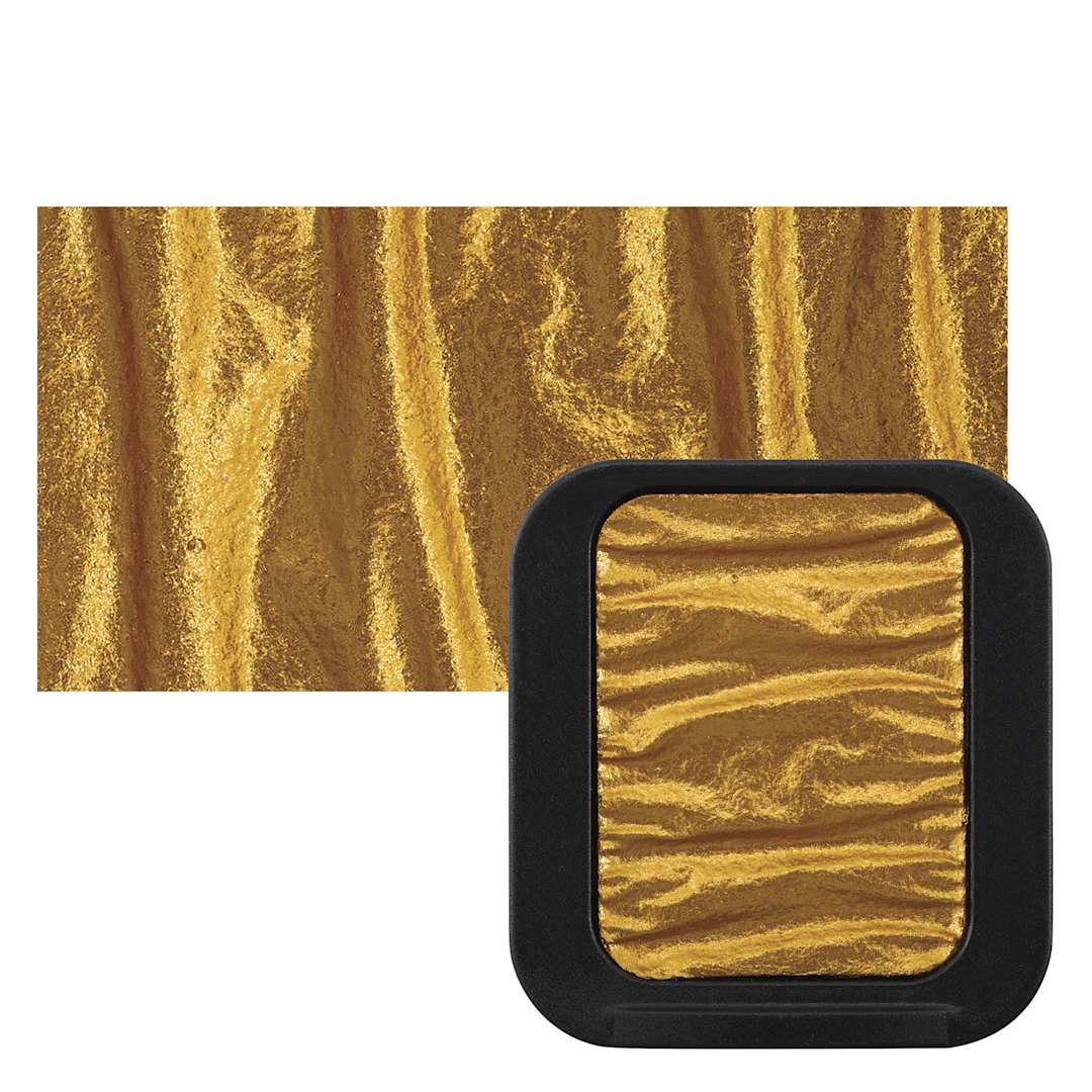 Open in modal - Finetec Premium Watercolor Pan - Fine Gold (Pearlescent) pan and swatch
