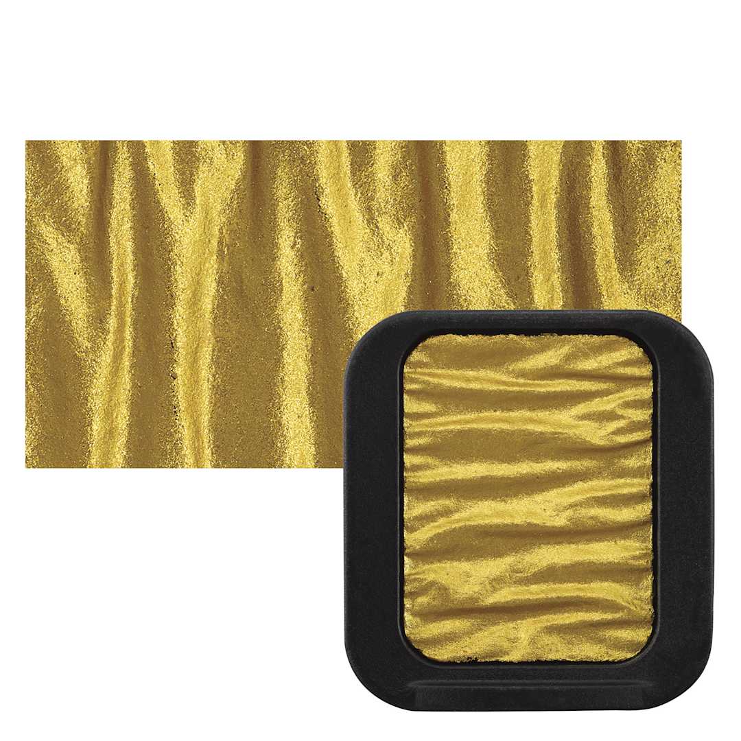 Open in modal - Finetec Premium Watercolor Pan - Pharaoh's Gold (Pearlescent) pan and swatch