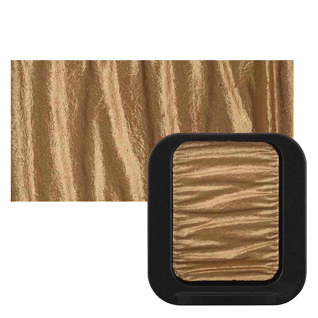 Open in modal - Finetec Premium Watercolor Pan - Pale Gold (Pearlescent) pan and swatch