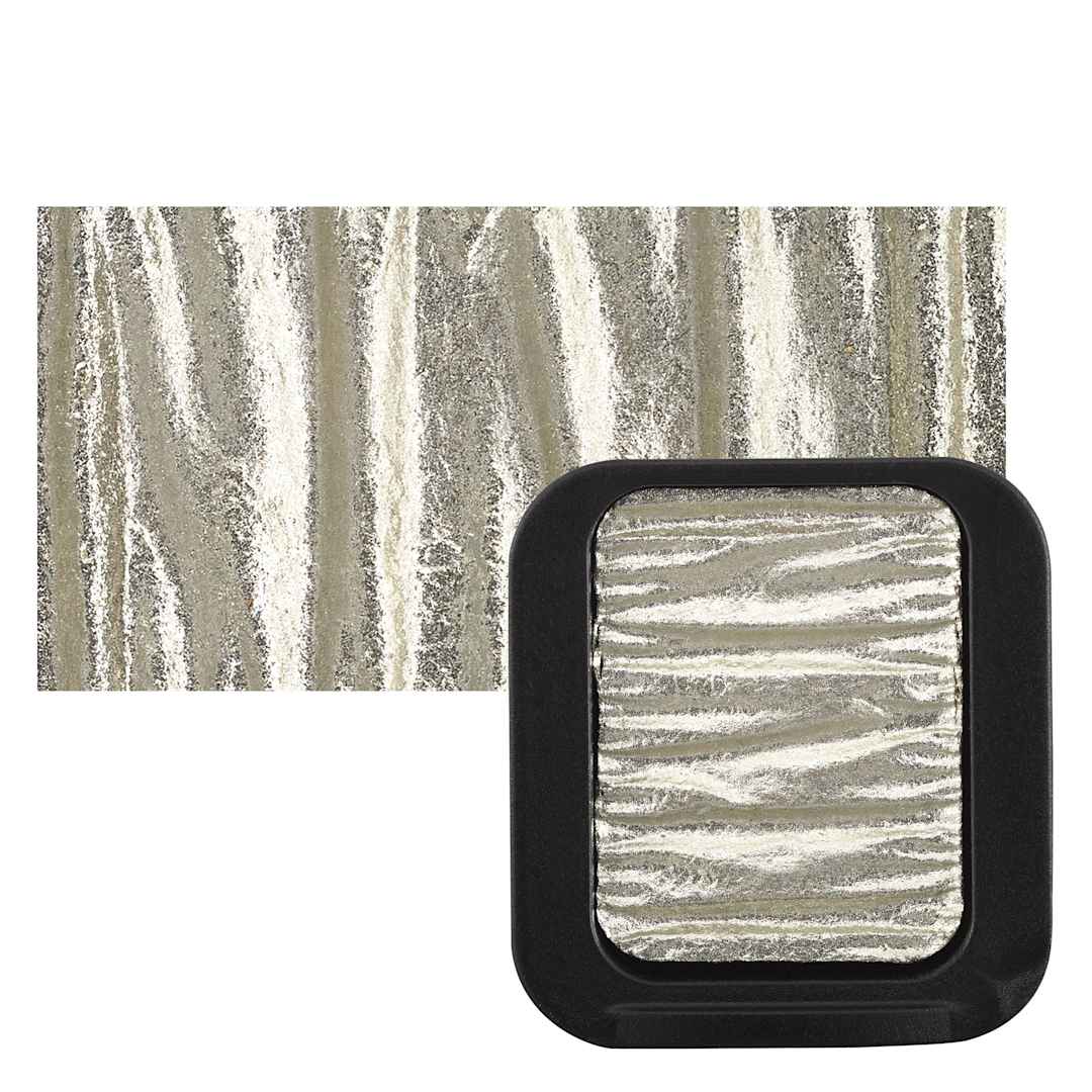 Open in modal - Finetec Premium Watercolor Pan - Real Silver (Metallic) pan and swatch