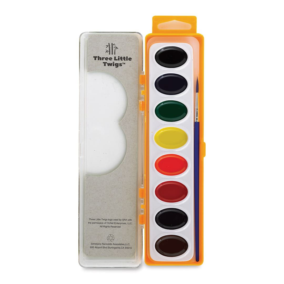 Open in modal - Three Little Twigs Premium Watercolor Pan Set - Set of 8, Assorted Colors (Lid open)