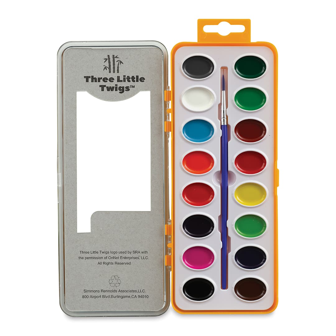 Open in modal - Three Little Twigs Premium Watercolor Pan Set - Set of 16, Assorted Colors (Lid open)