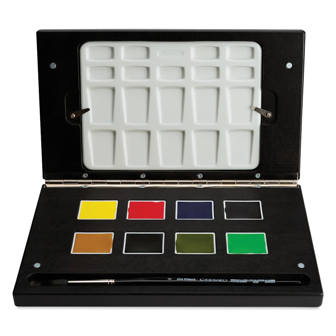 Open in modal - Schmincke Horadam Aquarell Watercolor Pans - Set of 8 with Brush, Assorted Colors, XL Pans