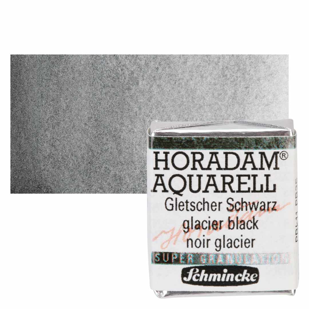 Open in modal - Schmincke Horadam Aquarell Artist Watercolor - Glacier Black, Supergranulation, Half Pan and swatch