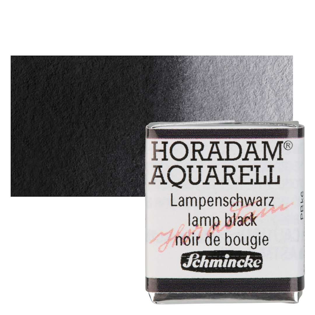 Open in modal - Schmincke Horadam Aquarell Watercolor - Lamp Black, Half Pan and swatch