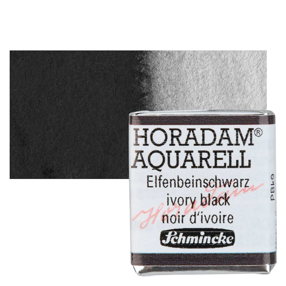 Open in modal - Schmincke Horadam Aquarell Watercolor - Ivory Black, Half Pan and swatch
