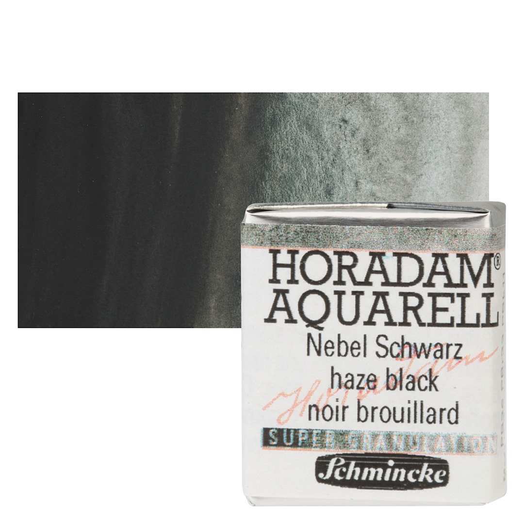 Open in modal - Schmincke Horadam Aquarell Watercolor - Haze Black, Half Pan and swatch