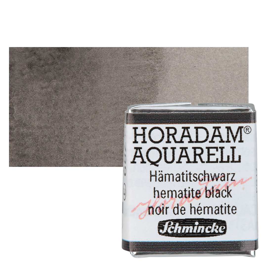 Open in modal - Schmincke Horadam Aquarell Watercolor - Hematite Black, Half Pan and swatch