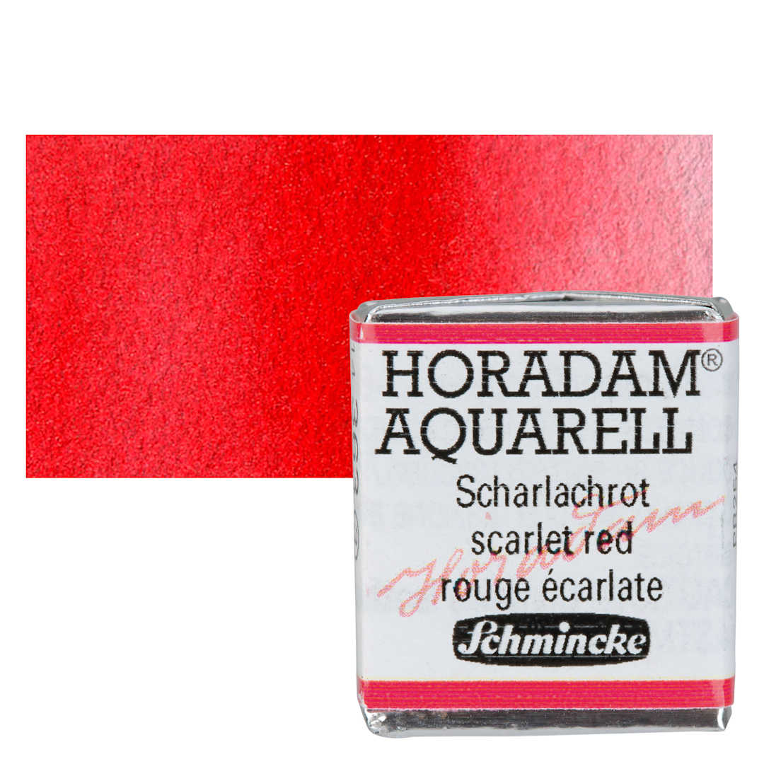 Open in modal - Schmincke Horadam Aquarell Watercolor - Scarlet Red, Half Pan and swatch