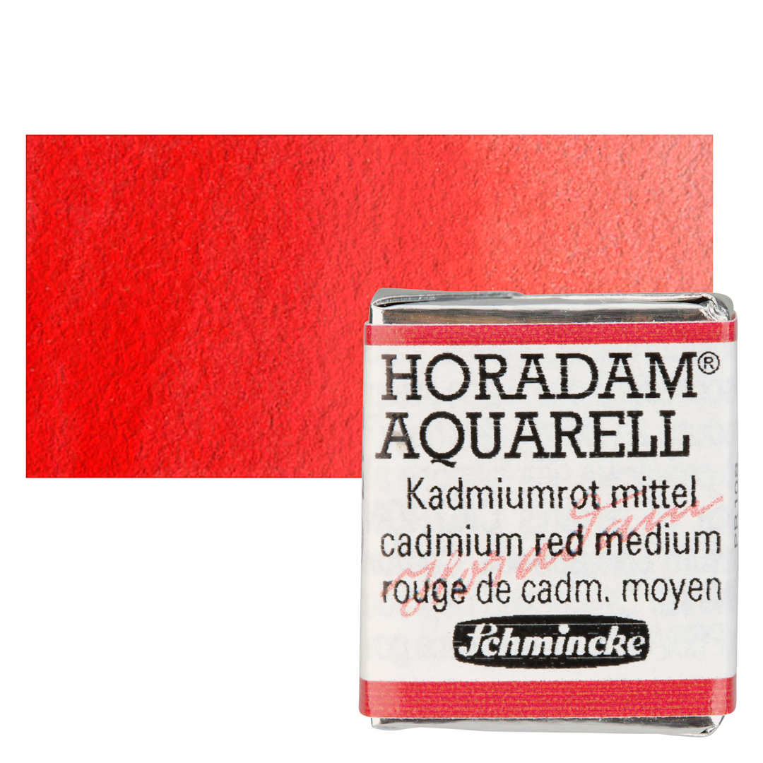 Open in modal - Schmincke Horadam Aquarell Watercolor - Cadmium Red Medium Half Pan and swatch