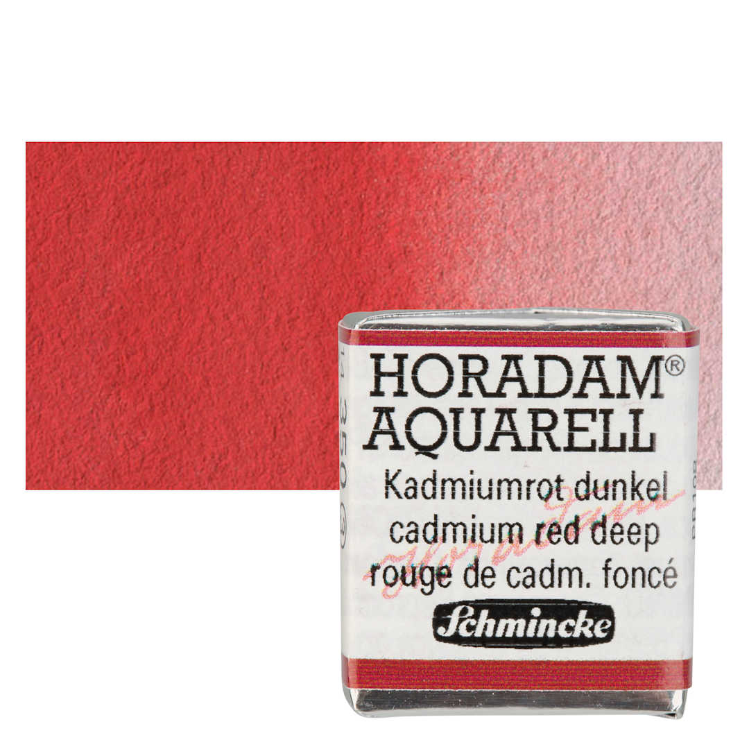 Open in modal - Schmincke Horadam Aquarell Watercolor - Cadmium Red Deep, Half Pan and swatch