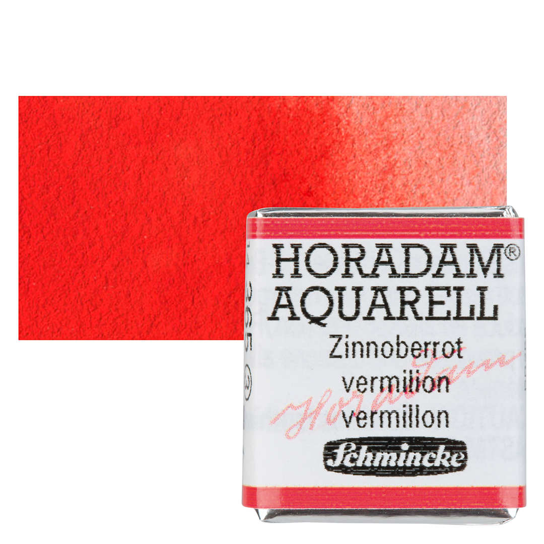 Open in modal - Schmincke Horadam Aquarell Watercolor - Vermilion, Half Pan and swatch