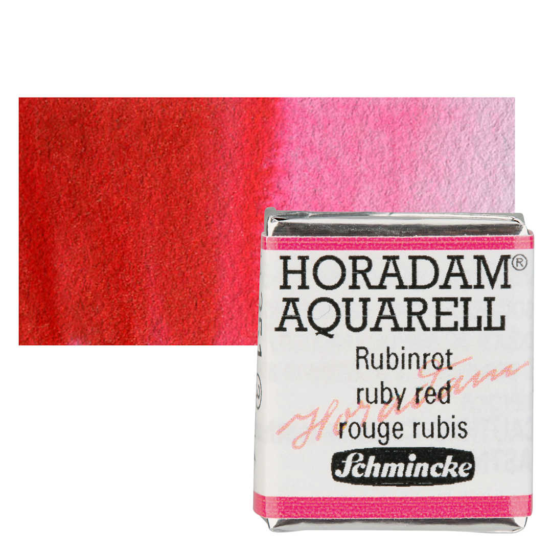 Open in modal - Schmincke Horadam Aquarell Watercolor - Ruby Red, Half Pan and swatch