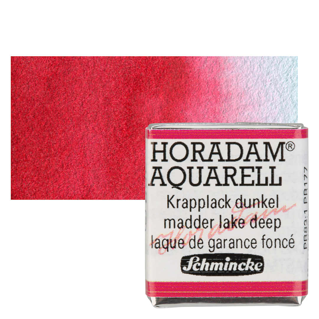 Open in modal - Schmincke Horadam Aquarell Watercolor - Madder Lake Deep, Half Pan and swatch
