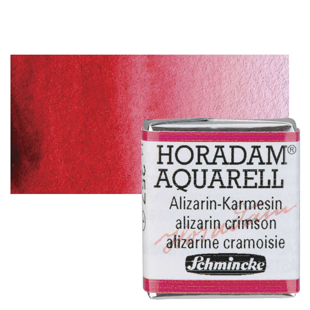 Open in modal - Schmincke Horadam Aquarell Artist Watercolor - Alizarin Crimson, Half Pan and swatch