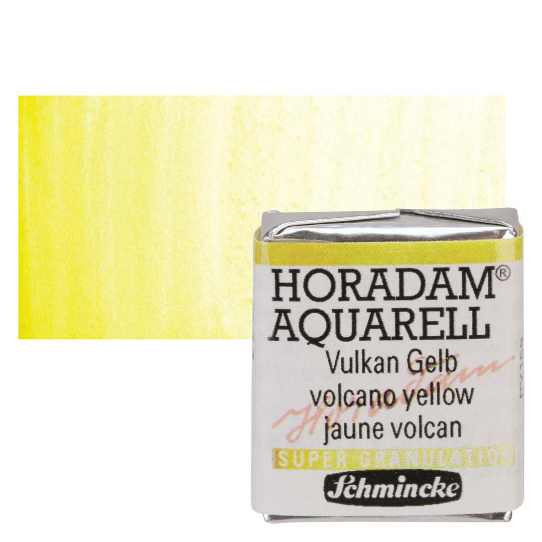 Open in modal - Schmincke Horadam Aquarell Artist Watercolor - Volcano Yellow, Supergranulation, Half Pan and swatch